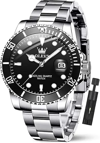  A stylish black and silver watch with a black dial, perfect for both casual and formal occasions.