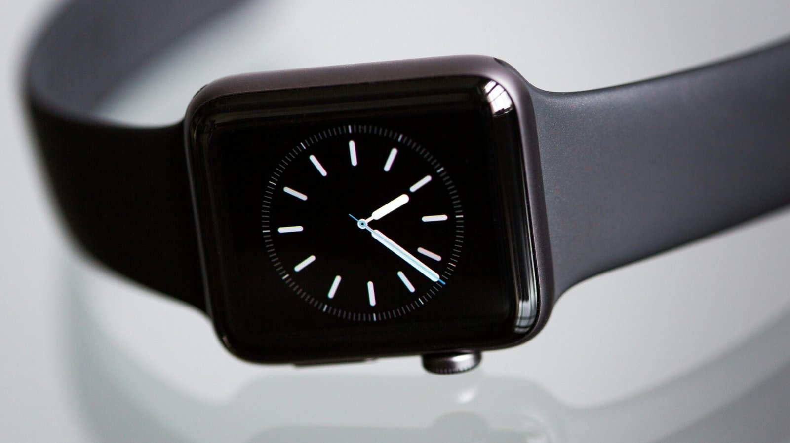 close-up shot of digital smartwatch with beautiful black dial and always on feature.